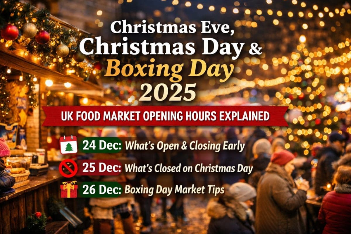 Christmas Eve, Christmas Day & Boxing Day 2025: UK Food Market Opening Hours Explained